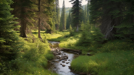 River in the forest. Stream in the middle of the forest. Generative AIの素材