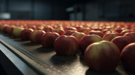 Apples in a food processing facility clean and fresh. Generative AIの素材
