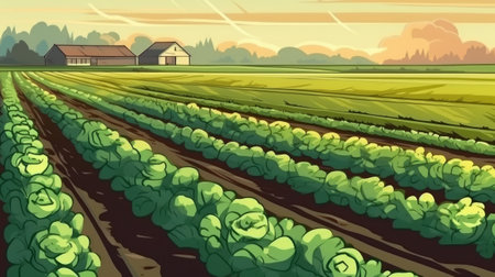Background with a field of Lettuce plantations. Generative AIの素材