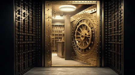 Bank vault with open door. Generative AIの素材