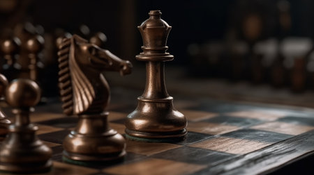 Chess piece on a chessboard close up. Generative AIの素材