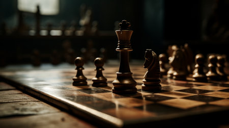 Chess piece on a chessboard close up. Generative AIの素材
