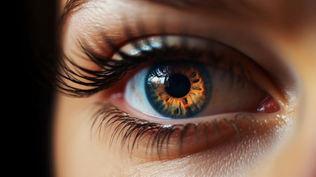 Close up detail beautiful female eye macro photo. Generative AIの素材