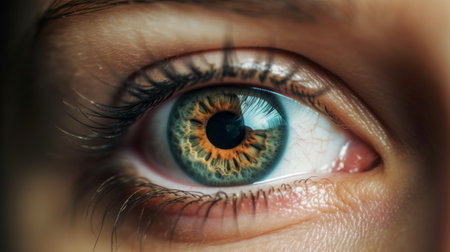 Close up detail beautiful female eye macro photo. Generative AIの素材