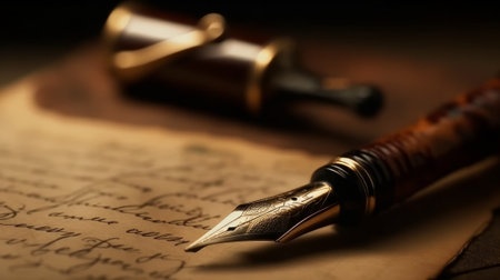 Fountain pen on an antique handwritten letter. Generative AIの素材