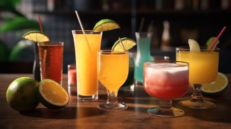 Fresh cocktails and tropical juice drinks. Generative AIの素材