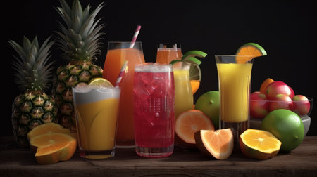 Fresh cocktails and tropical juice drinks. Generative AIの素材