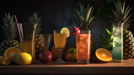 Fresh cocktails and tropical juice drinks. Generative AIの素材