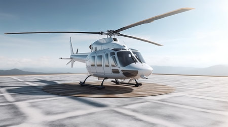 Helicopter parked at the helipad. Generative AIの素材