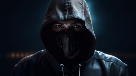 Hooded hacker no face. Generative AIの素材