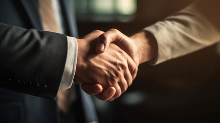 Shaking hands at the conclusion of a business deal. Generative AIの素材