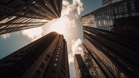 Skyscrapers view from below. Generative AIの素材