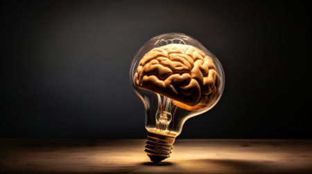 Creative Idea with Brain and Light Bulb. Generative AIの素材