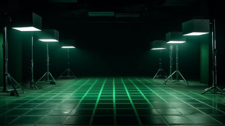 Abstract lighting flare on the floor center stage. Generative AIの素材
