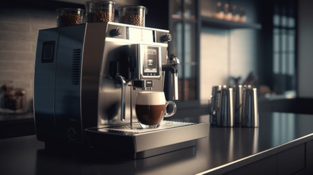 Ð¡offee maker makes coffee on a beautiful modern. Generative AIの素材