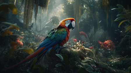 Colorful parrot in the jungle. Generative AIの素材