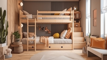 Cute childrens bunk in a bedroom. Generative AIの素材