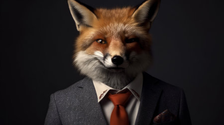 Fox in suit. Successful businessman. Generative AIの素材