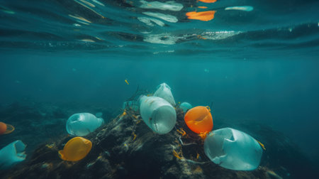 trash plastic bottles drifting in the ocean. Generative AIの素材