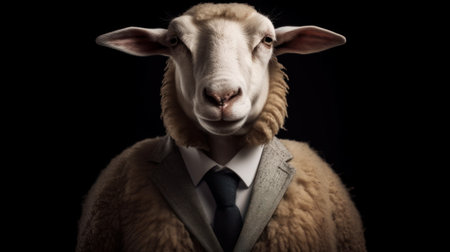 Sheep in suit. Successful businessman. Generative AIの素材