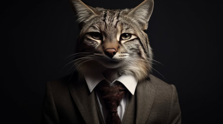 Cat in suit. Successful businessman. Generative AIの素材