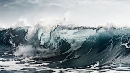 Large stormy sea wave in deep blue. Generative AIの素材
