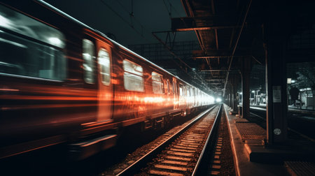 Moving train with blurry lights. Generative AIの素材