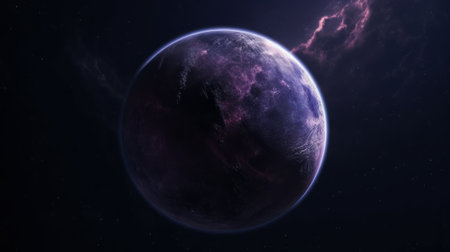 Purple Earthlike Planet in Dark Space. Generative AIの素材