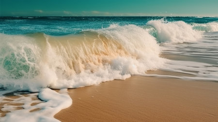 Ocean waves on the beach as a background. Generative AIの素材