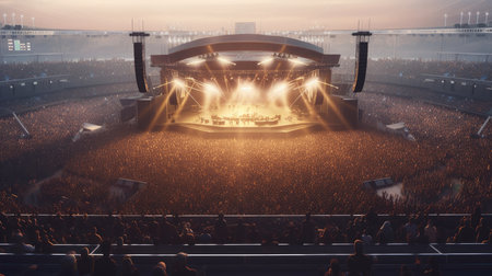 Crowd of people celebrating music festival concert in stadium. Generative AIの素材