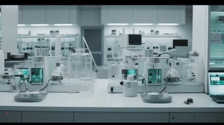 Pharmaceutical Lab Equipment in Clean Room. Generative AIの素材