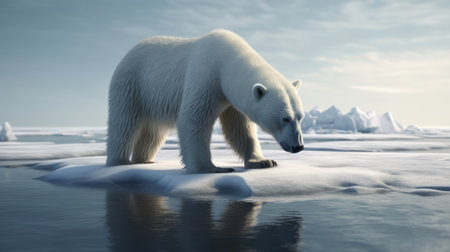 Polar Bear on Melting Ice Floe. Generative AIの素材