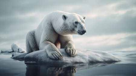 Polar Bear on Melting Ice Floe. Generative AI