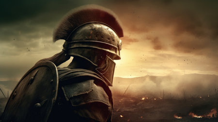 Spartan soldier illustration with helmet. Generative AIの素材