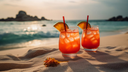 Summer Cocktails at beach. Generative AIの素材