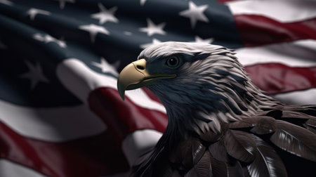 Wavy American flag with an eagle symbolize. Generative AIの素材