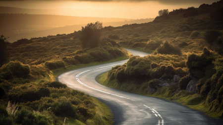 Winding road stretching into the distance. Generative AIの素材