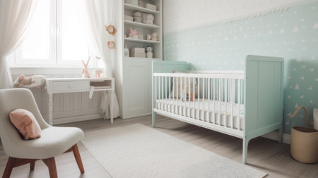 Baby bed in the nursery. Generative AIの素材
