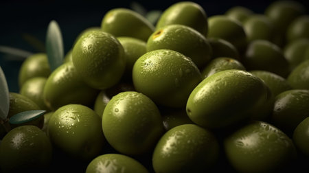 Background with green olives. Generative AIの素材