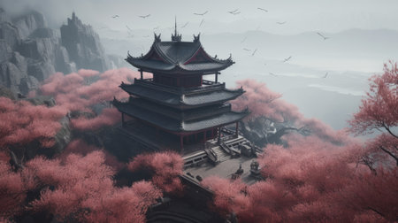 Chinese temple, Buddhist temple. Generative AIの素材