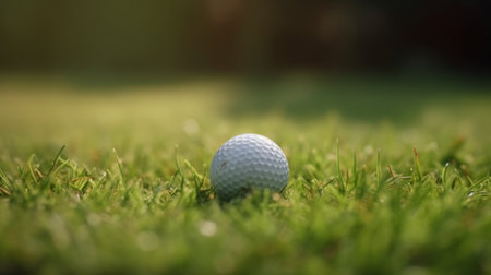 Golf ball sitting on top of a lush green golf course. Generative AIの素材