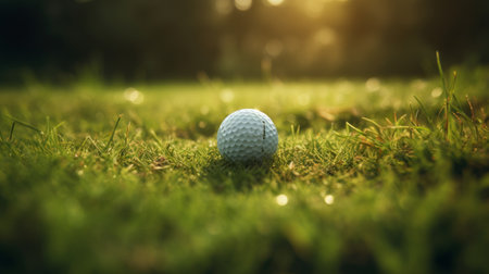 Golf ball sitting on top of a lush green golf course. Generative AIの素材