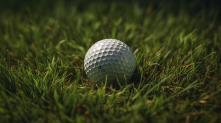 Golf ball sitting on top of a lush green golf course. Generative AIの素材