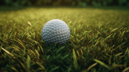 Golf ball sitting on top of a lush green golf course. Generative AIの素材