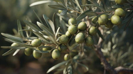 Green olive tree close up. Generative AIの素材