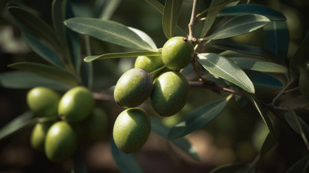 Green olive tree close up. Generative AIの素材