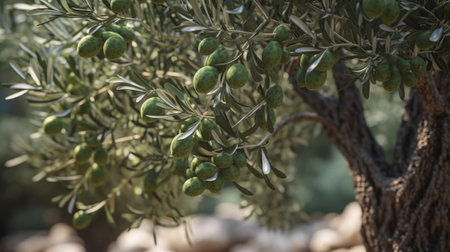 Green olive tree close up. Generative AIの素材