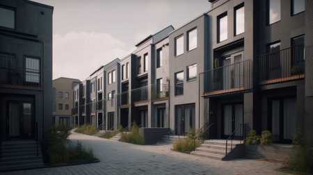 Modern private townhouses in the city. Generative AIの素材