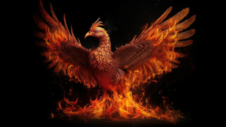 Phoenix rising from flames. Generative AIの素材