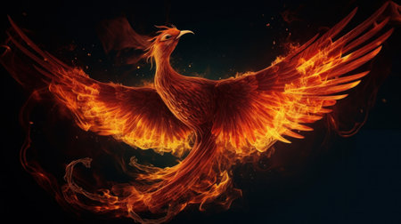 Phoenix rising from flames. Generative AIの素材